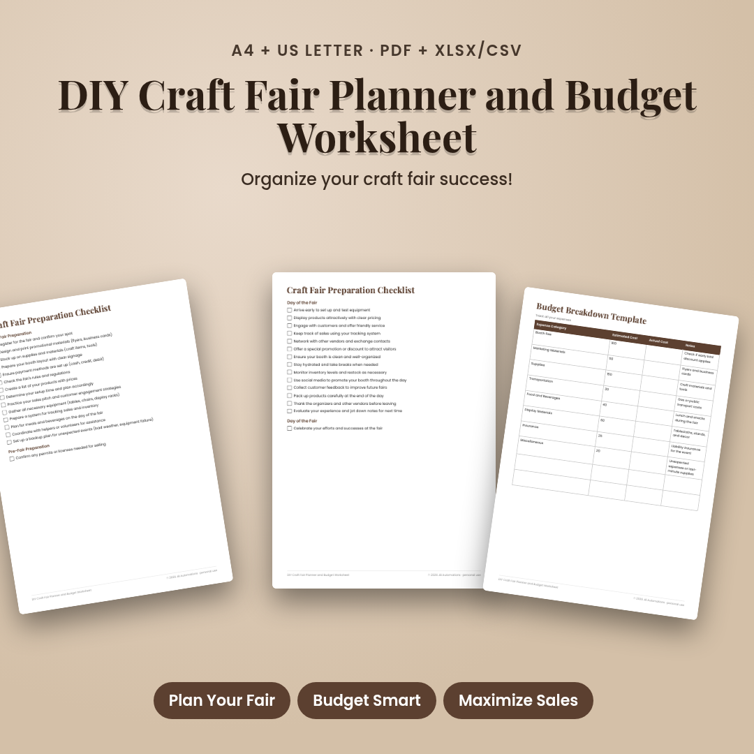 DIY Craft Fair Planner and Budget Worksheet