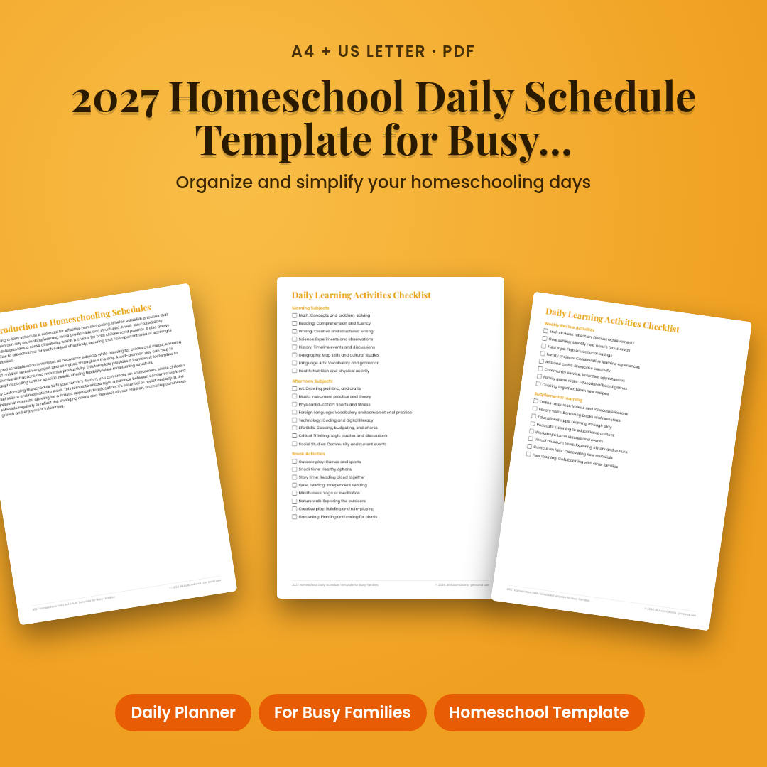 2027 Homeschool Daily Schedule Template for Busy Families