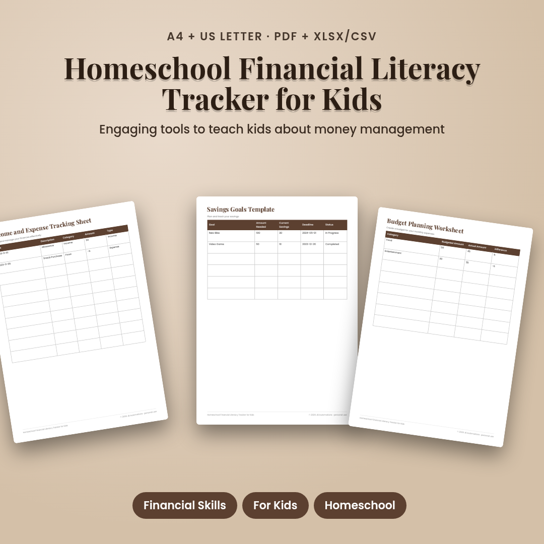 Homeschool Financial Literacy Tracker for Kids