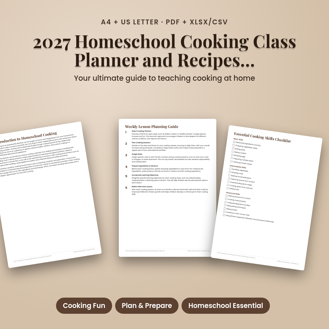 2027 Homeschool Cooking Class Planner and Recipes Collection