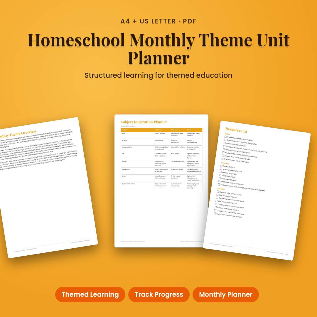Homeschool Monthly Theme Unit Planner