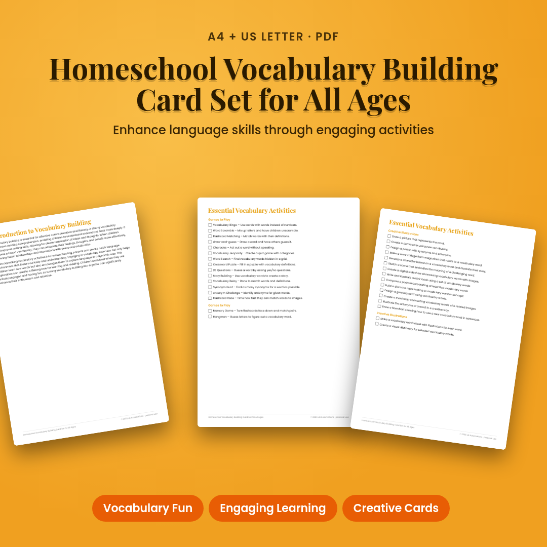 Homeschool Vocabulary Building Card Set for All Ages