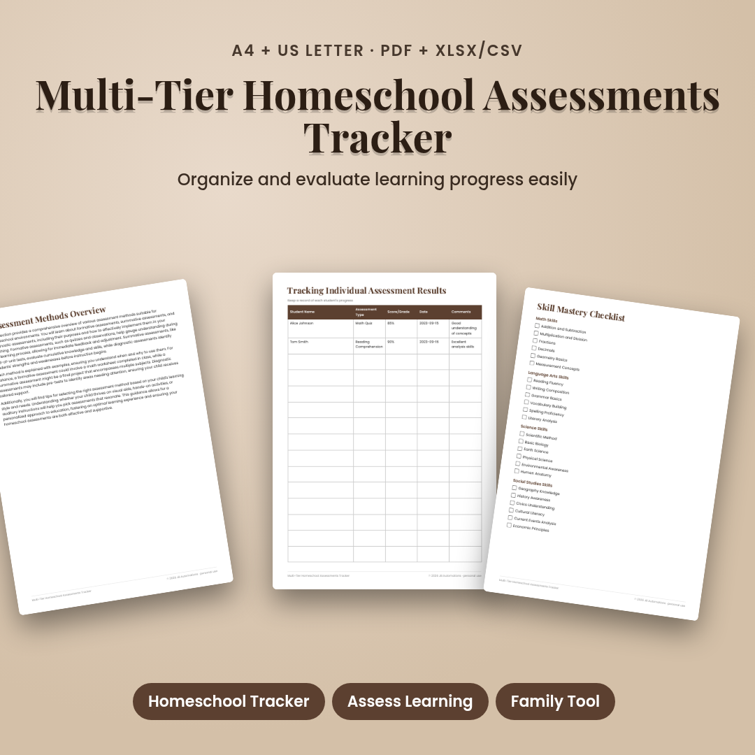 Multi-Tier Homeschool Assessments Tracker