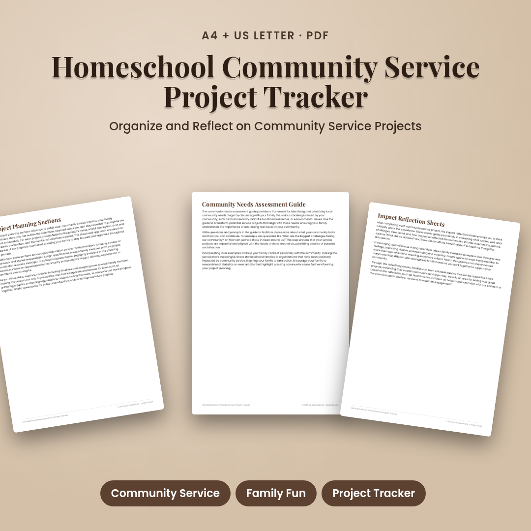 Homeschool Community Service Project Tracker