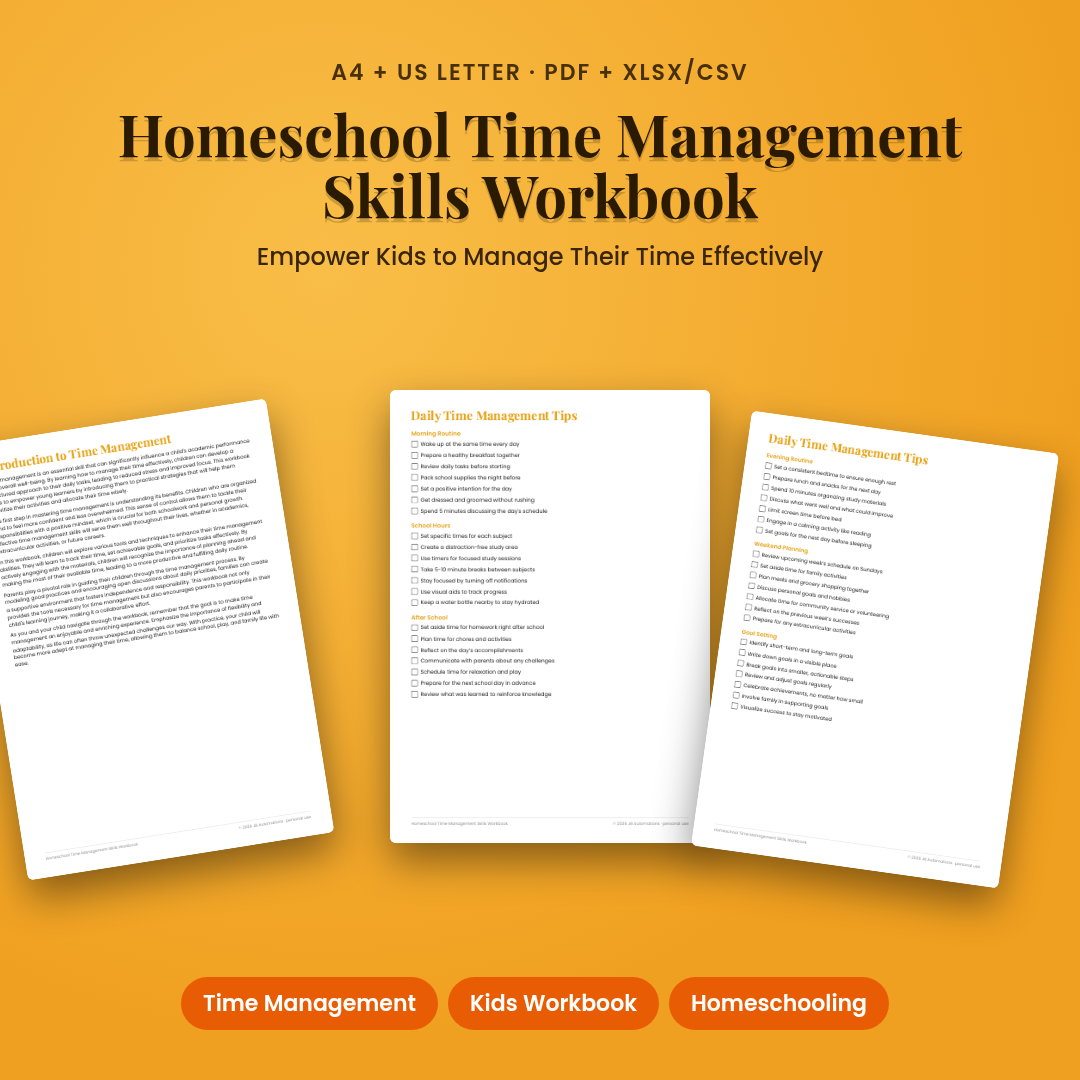Homeschool Time Management Skills Workbook