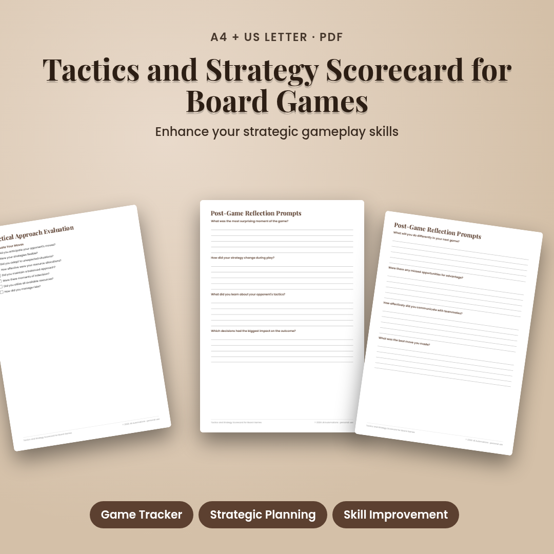 Tactics and Strategy Scorecard for Board Games