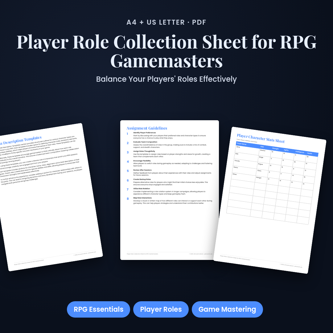 Player Role Collection Sheet for RPG Gamemasters
