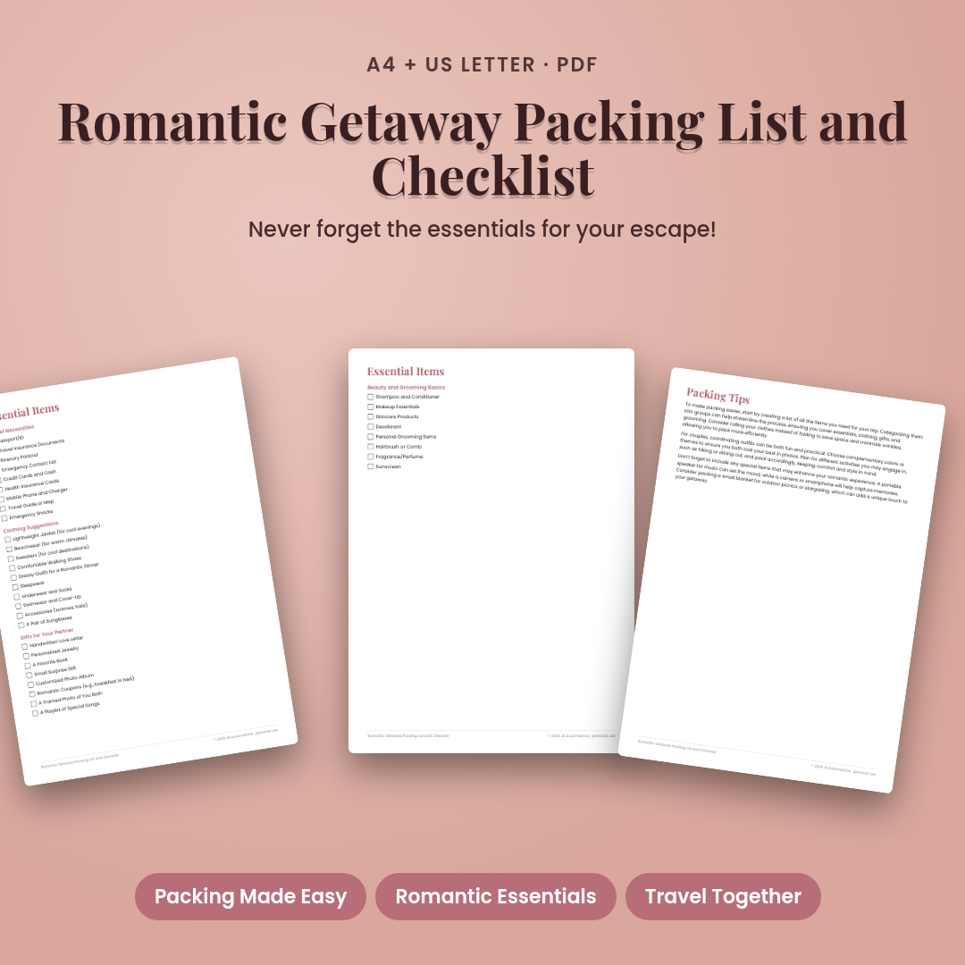 Romantic Getaway Packing List and Checklist