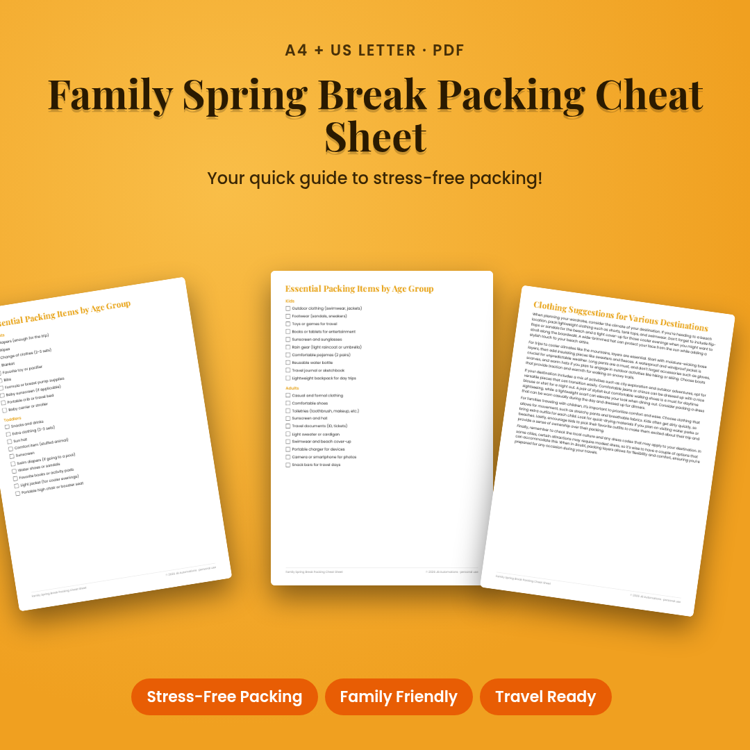 Family Spring Break Packing Cheat Sheet