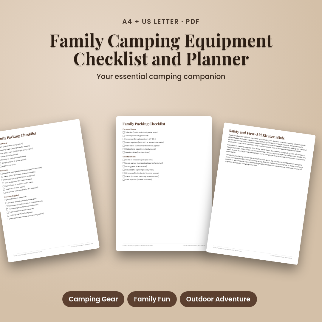 Family Camping Equipment Checklist and Planner