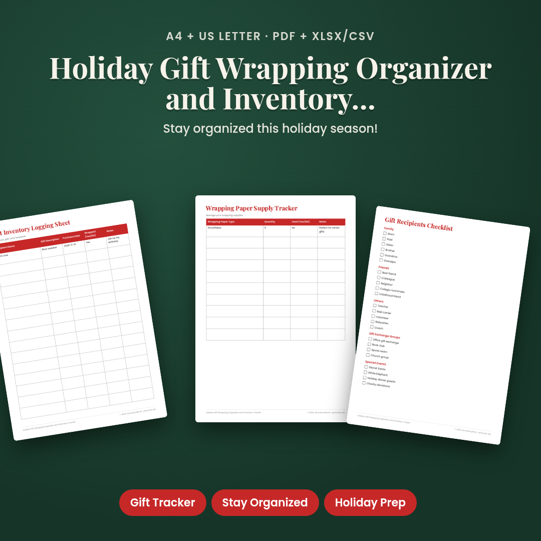 Holiday Gift Wrapping Organizer and Inventory Tracker