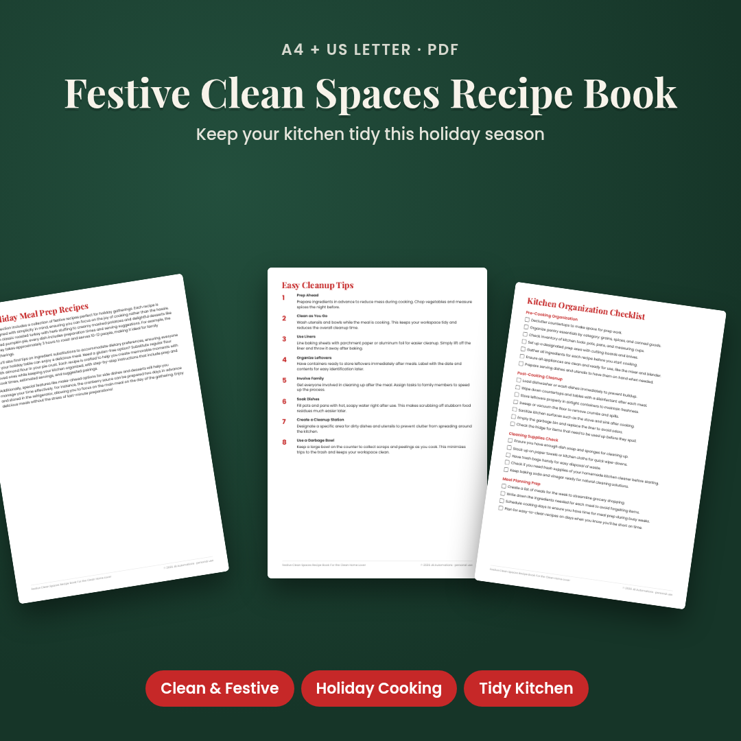 Festive Clean Spaces Recipe Book: For the Clean Home Lover