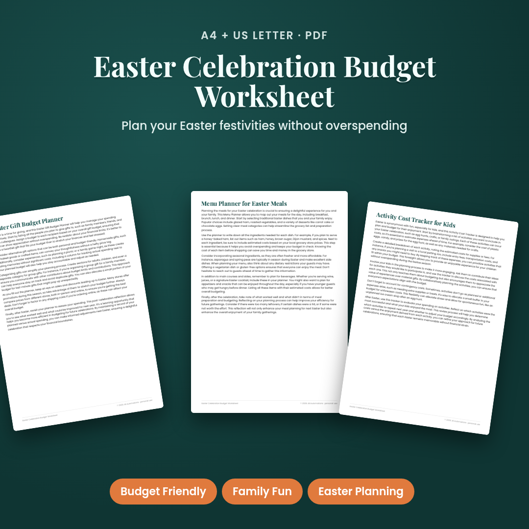Easter Celebration Budget Worksheet