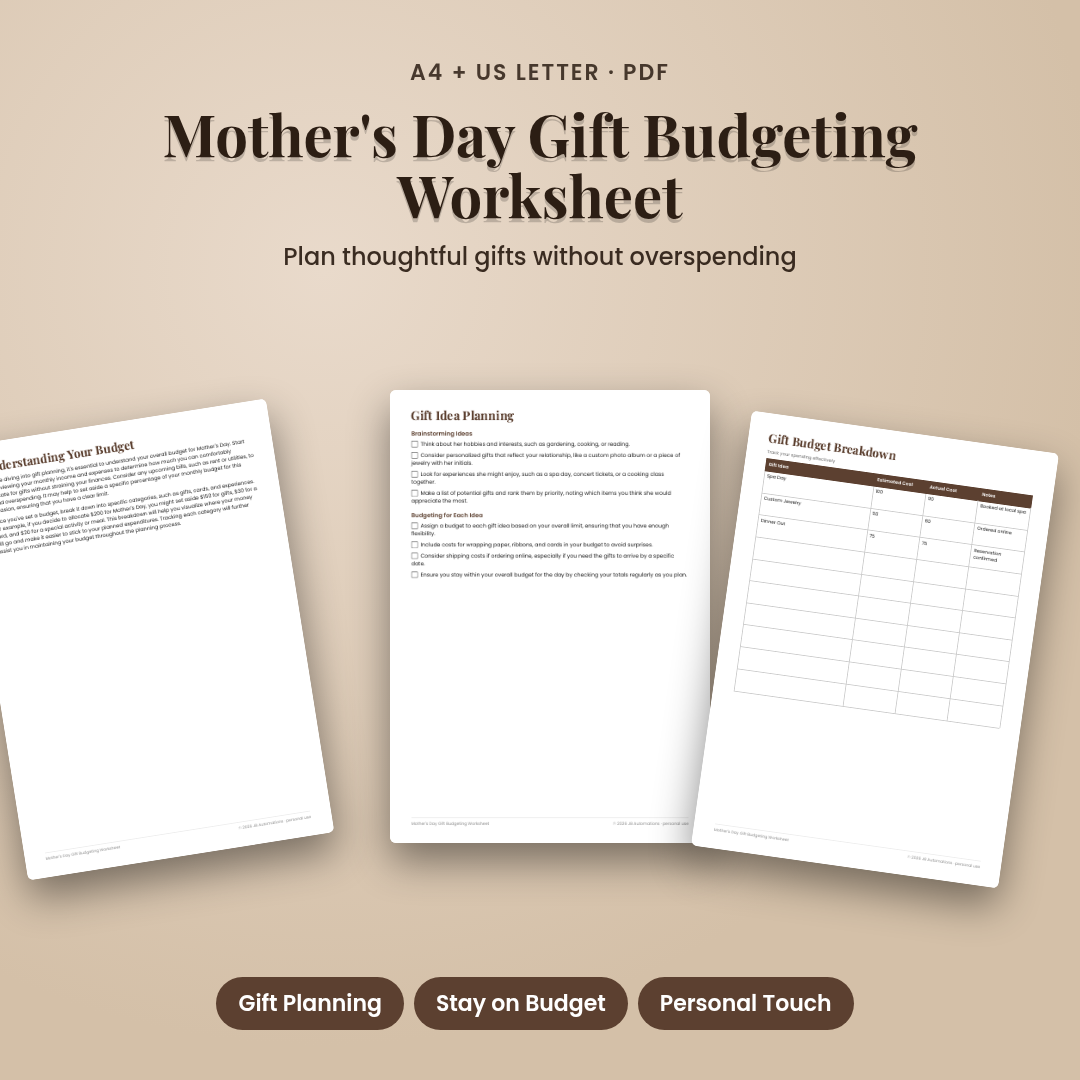 Mother's Day Gift Budgeting Worksheet