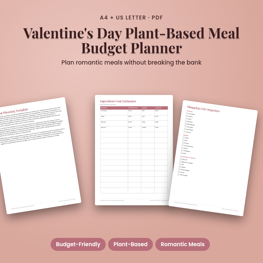 Valentine's Day Plant-Based Meal Budget Planner