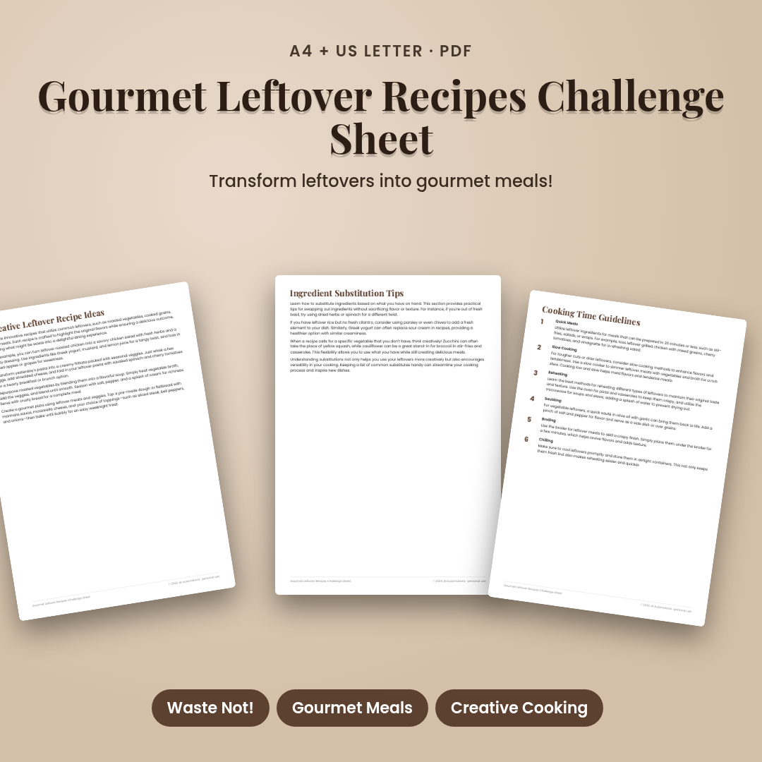 Gourmet Leftover Recipes Challenge Sheet