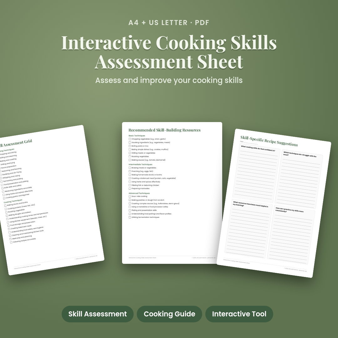 Interactive Cooking Skills Assessment Sheet