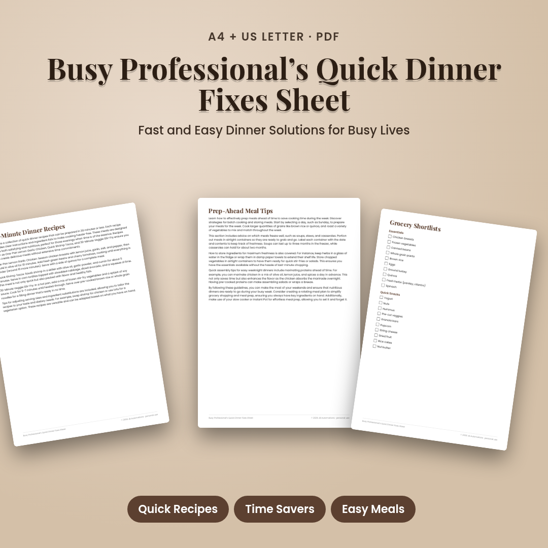 Busy Professional’s Quick Dinner Fixes Sheet