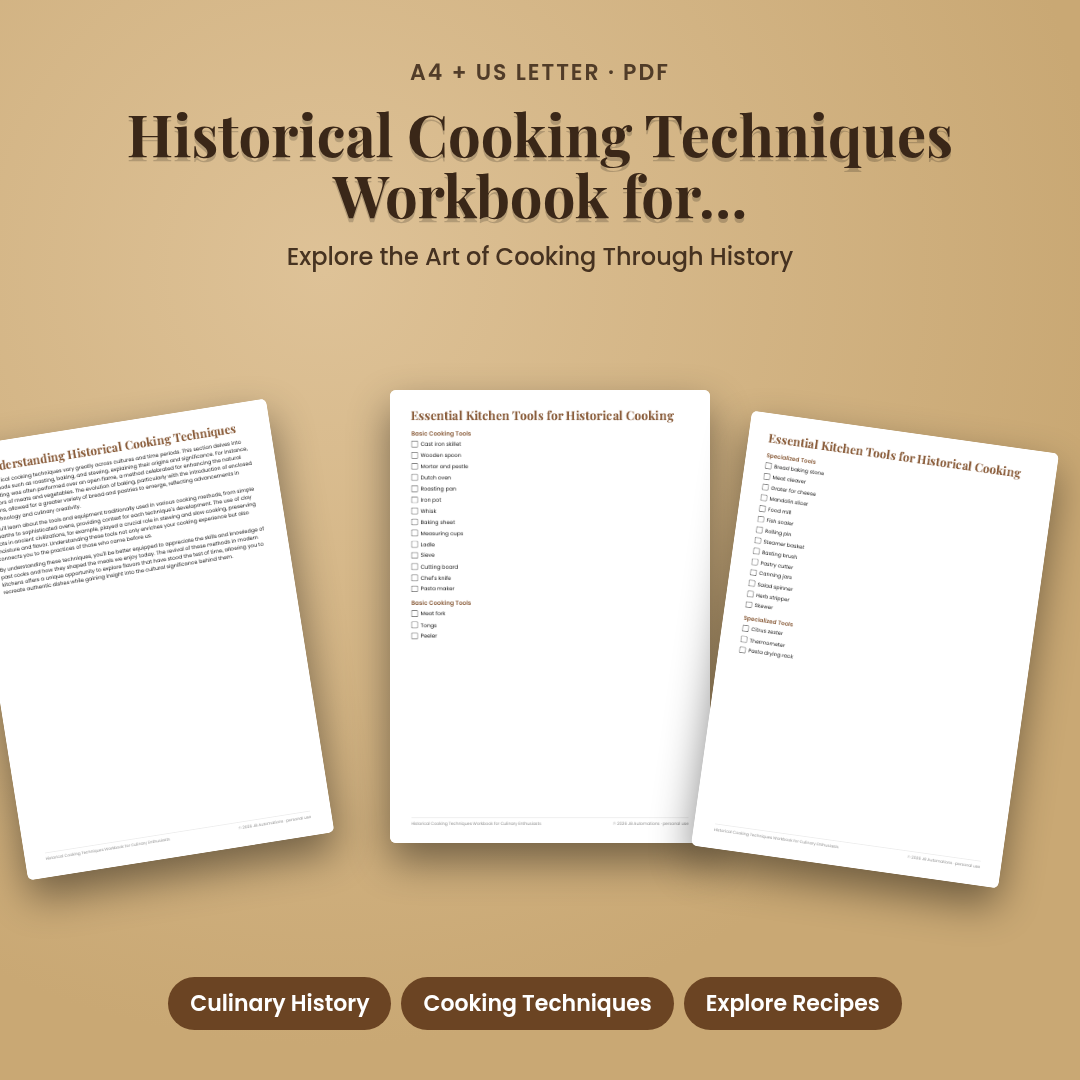 Historical Cooking Techniques Workbook for Culinary Enthusiasts
