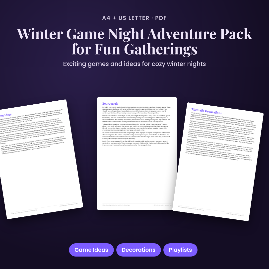 Winter Game Night Adventure Pack for Fun Gatherings