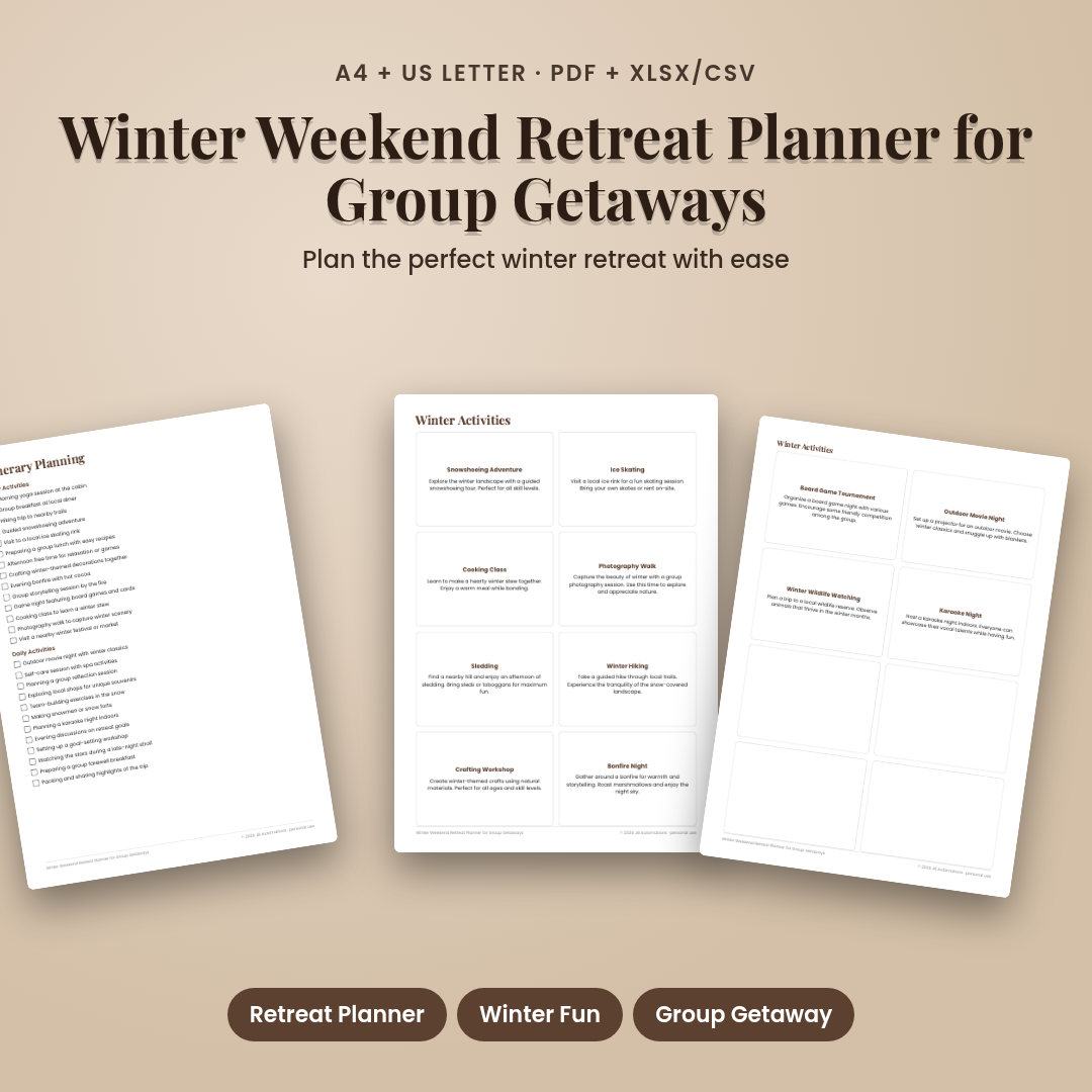 Winter Weekend Retreat Planner for Group Getaways