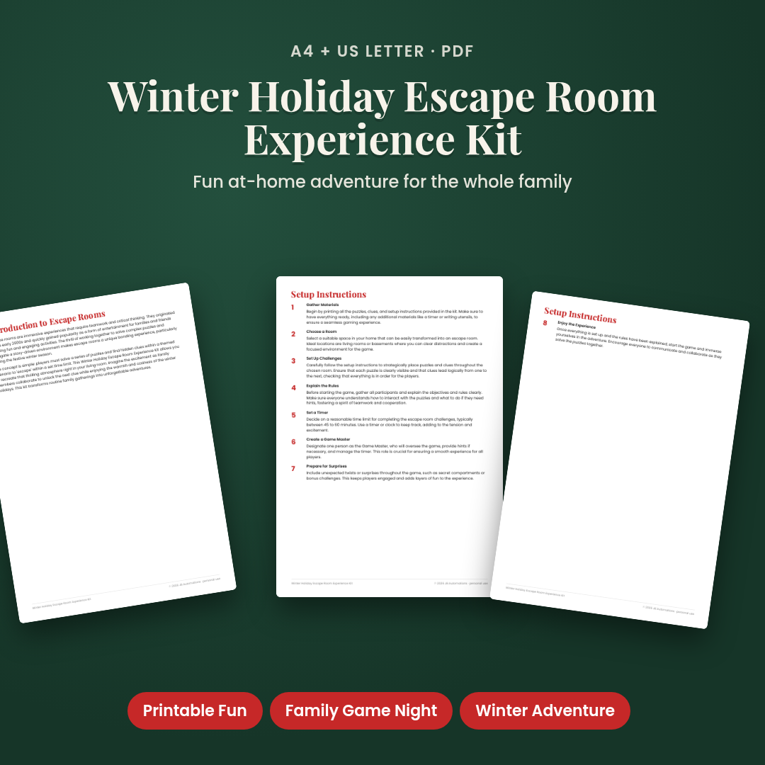 Winter Holiday Escape Room Experience Kit