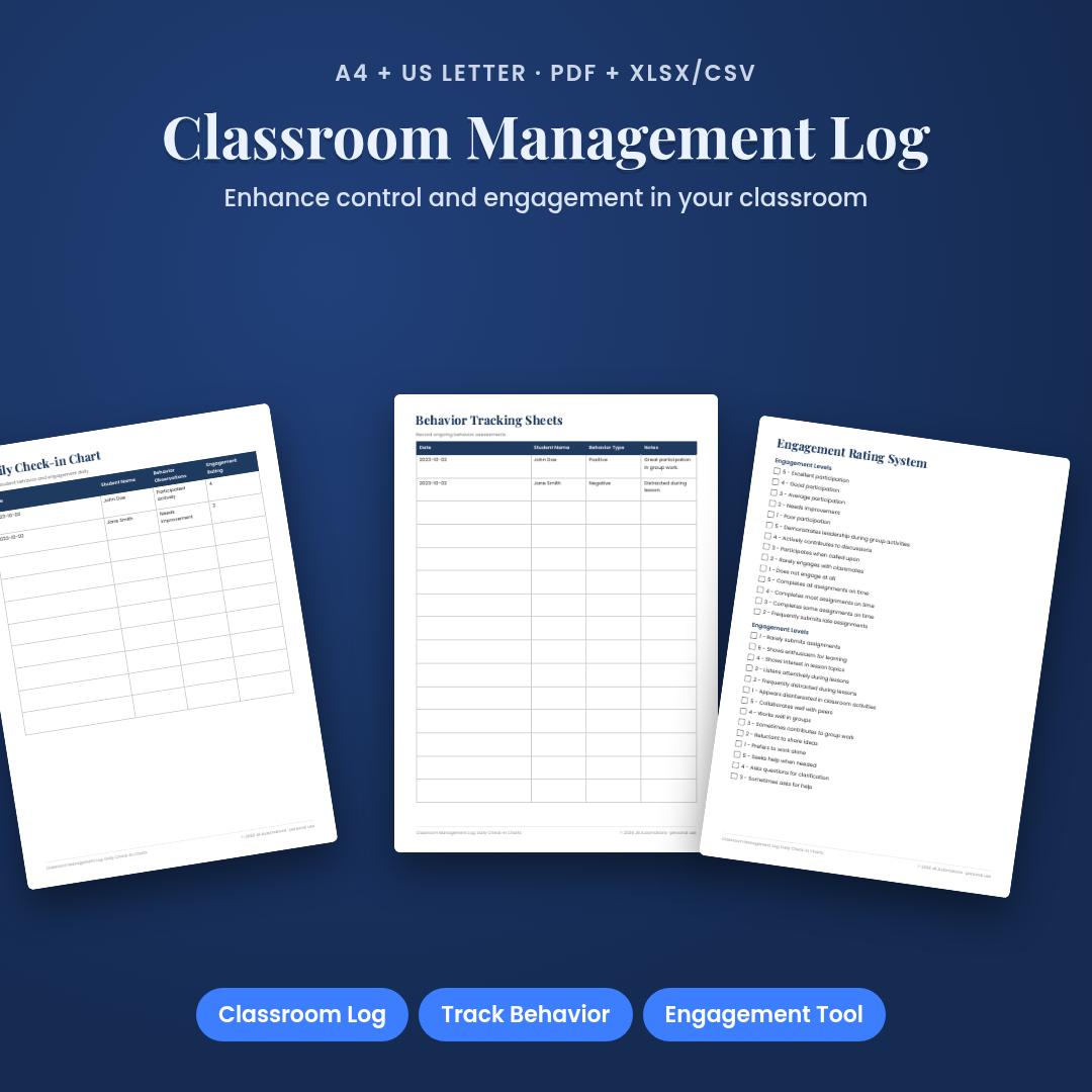 Classroom Management Log: Daily Check-in Charts