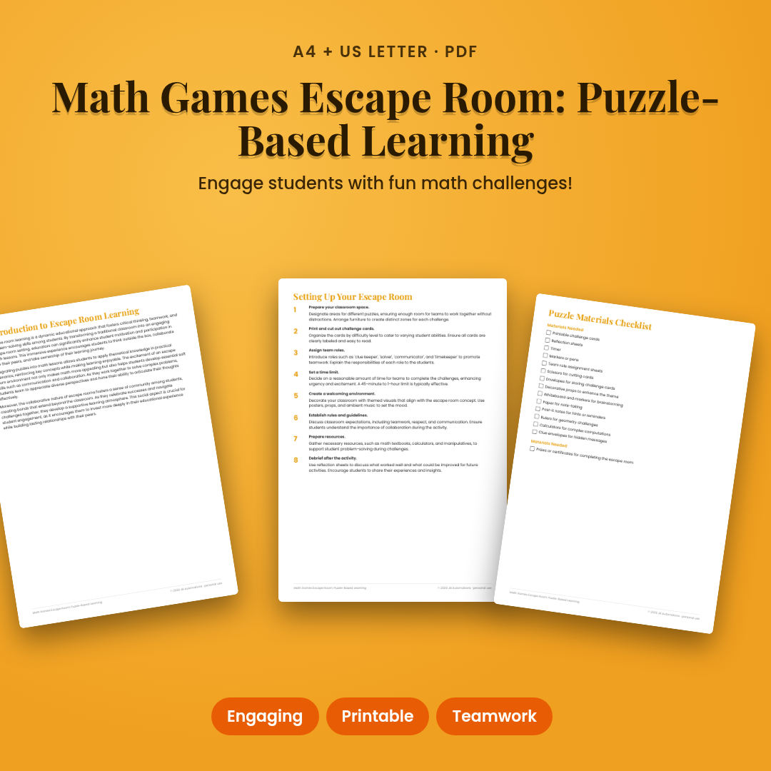Math Games Escape Room: Puzzle-Based Learning