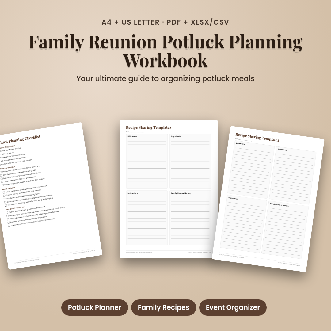 Family Reunion Potluck Planning Workbook
