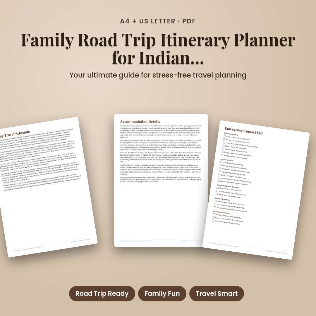 Family Road Trip Itinerary Planner for Indian Families