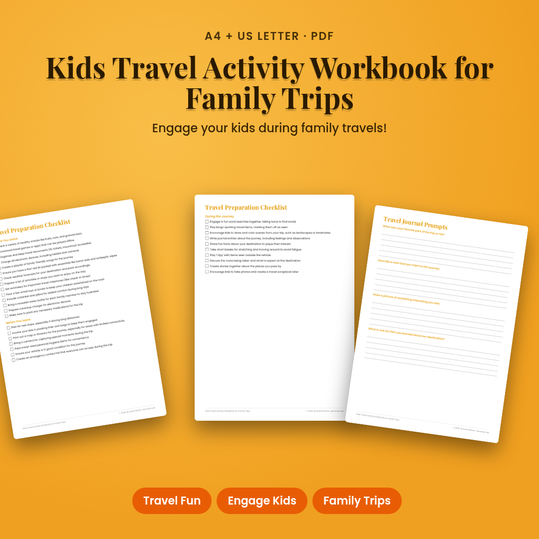 Kids Travel Activity Workbook for Family Trips