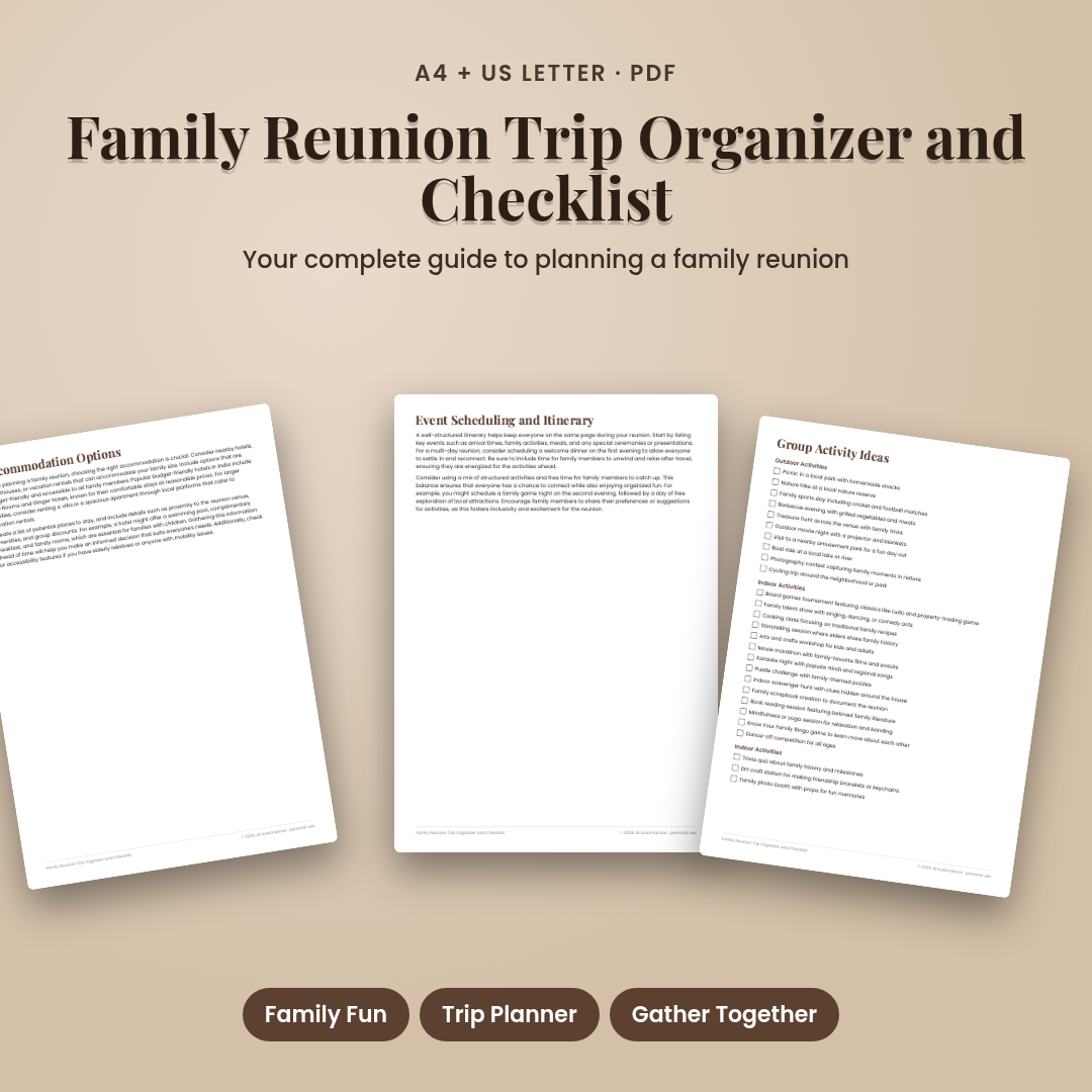 Family Reunion Trip Organizer and Checklist