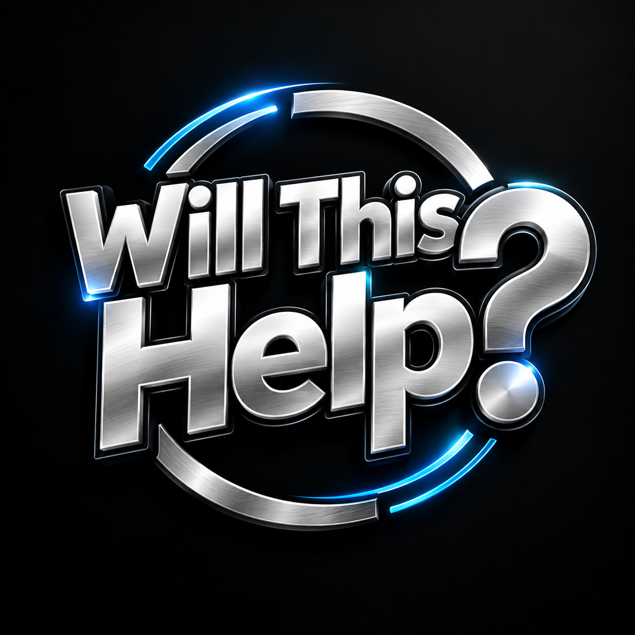 Will This Help? official silver 3D logo with electric-blue accents on a black background. A digital store offering beginner-friendly AI guides, practical tutorials and educational resources.