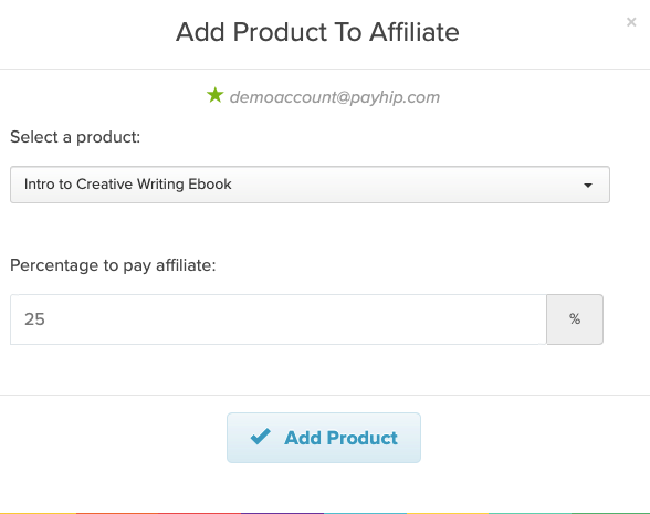 The Add Product to Affiliate modal on Payhip