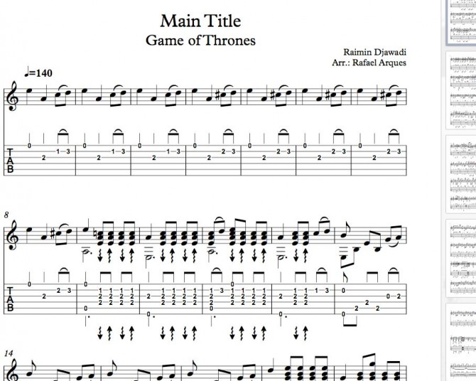 Game Of Thrones Guitar Tab Fingerstyle